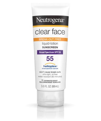 Clear Face Break-Out Free Liquid Lotion Sunscreen Broad Spectrum SPF 55